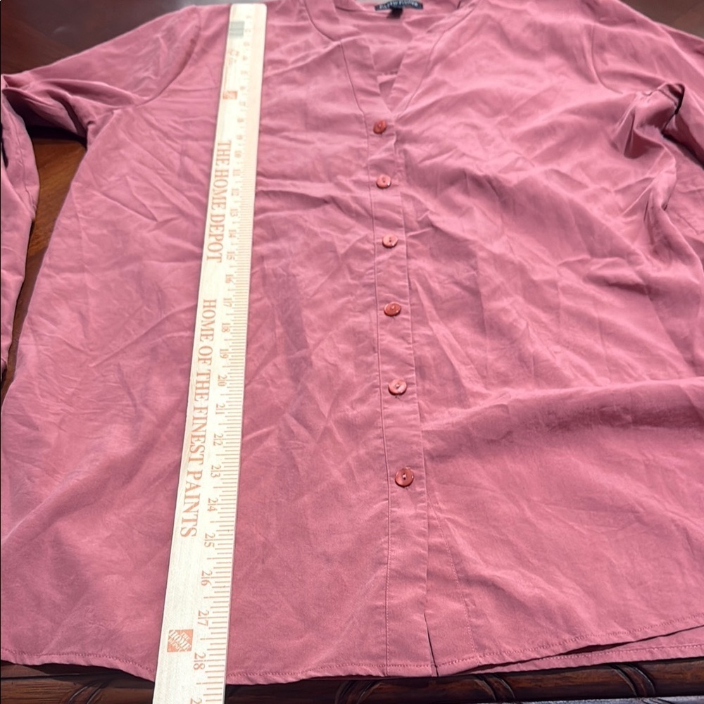 Eileen Fisher sandwashed Pink Button Down Shirt stand up collar chutney - Picture 4 of 12